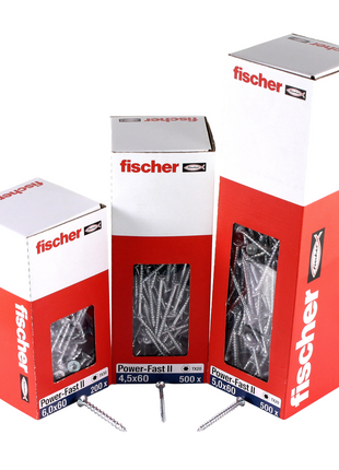 Fischer Power-Fast II FPF II Spanplattenschraube 5,0x60 mm 500 Stück ( 670379 ) Senkkopf mit Torx Teilgewinde galvanisch verzinkt, blau passiviert