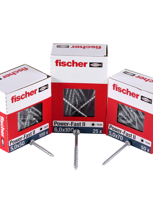 Fischer Power-Fast II FPF II Spanplattenschraube 5,0x70 mm 200 Stück ( 670381 ) Senkkopf mit Torx Teilgewinde galvanisch verzinkt, blau passiviert