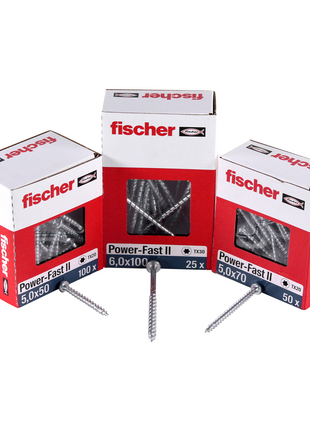 Fischer Power-Fast II FPF II Vis à bois aggloméré 6,0x130mm, Tête fraisée, Empreinte Torx ,Filetage partiel, Zingué blanc, Bleu passivé - 100 pcs. (670461)