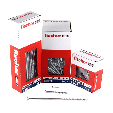 Fischer Power-Fast II FPF II Vis à bois aggloméré 6,0x140mm, Tête fraisée, Empreinte Torx ,Filetage partiel, Zingué blanc, Bleu passivé - 100 pcs. (670462)