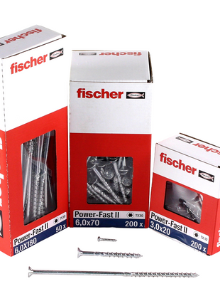 Fischer Power-Fast II FPF II Spanplattenschraube 6,0x150 mm 100 Stück ( 670463 ) Senkkopf mit Torx Teilgewinde galvanisch verzinkt, blau passiviert