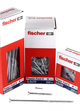 Fischer Power-Fast II FPF II Spanplattenschraube 6,0x200 mm 50 Stück ( 670696 ) Senkkopf mit Torx Teilgewinde galvanisch verzinkt, blau passiviert