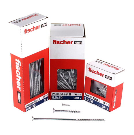 Fischer Power-Fast II FPF II Vis à bois aggloméré 6,0x240 mm, 25 pcs., tête fraisée, empreinte Torx, filetage partiel, zingué et passivé bleu  ( 670468 )