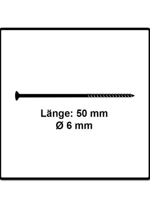 Fischer Power-Fast II FPF II Spanplattenschraube 6,0x50 mm 400 Stück ( 670480 ) Senkkopf mit Torx Teilgewinde galvanisch verzinkt, blau passiviert