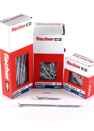 Fischer Power-Fast II FPF II Spanplattenschraube 6,0x60 mm 200 Stück ( 670482 ) Senkkopf mit Torx Teilgewinde galvanisch verzinkt, blau passiviert