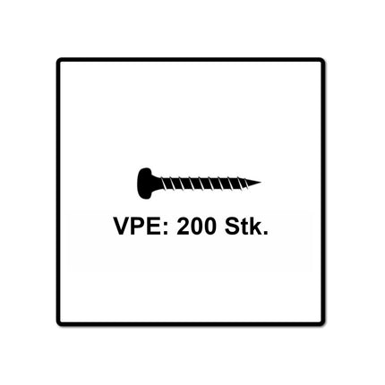 Fischer Power-Fast II FPF II Spanplattenschraube 3,0x25 mm 200 Stück ( 670059 ) Pan Head mit Torx Teilgewinde galvanisch verzinkt, blau passiviert