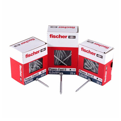 Fischer Power-Fast II FPF II Vis à bois aggloméré 3,5x35mm,Tête ronde, Torx, Filetage total, Zingué blanc, Passivé bleu, 200pcs. (670103)