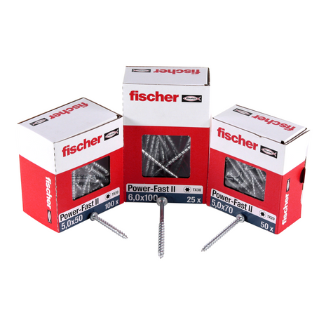 Fischer Power-Fast II FPF II Vis à bois aggloméré 5,0x20 mm, 200 pcs., tête ronde, empreinte Torx, filetage total, zingué et passivé bleu ( 670435 )