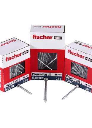 Fischer Power-Fast II FPF II Spanplattenschraube 5,0x30 mm 200 Stück ( 670437 ) Pan Head mit Torx Vollgewinde galvanisch verzinkt, blau passiviert