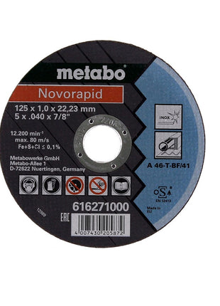 Metabo Novorapid TF41 Trennscheibe Inox 125x22,23 mm 25 Stk. ( 25x 616271000 ) für Winkelschleifer