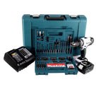 Makita DHP 453 SGTK W Akku Schlagbohrschrauber 18V 42Nm + 1x Akku 6,0Ah + Ladegerät + 100 tlg. Bit Bohrer Set + Koffer