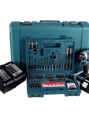 Makita DTD 152 STK Akku Schlagschrauber 18V 165Nm 1/4" + 1x Akku 5,0Ah + Ladegerät + 100 tlg. Bit Bohrer Set + Koffer