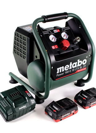 Metabo Power 160-5 18 LTX BL OF compresor de batería 18 V 8,0 bar sin escobillas + 2x batería LiHD 4,0 Ah + cargador