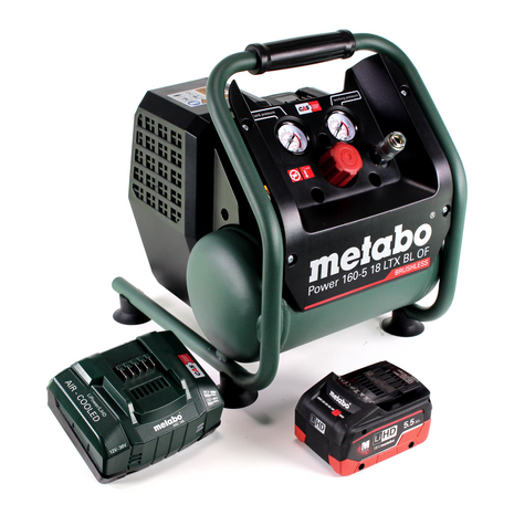 Metabo Power 160-5 18 LTX BL OF compresor de batería 18 V 8,0 bar sin escobillas + 1x batería LiHD 5,5 Ah + cargador