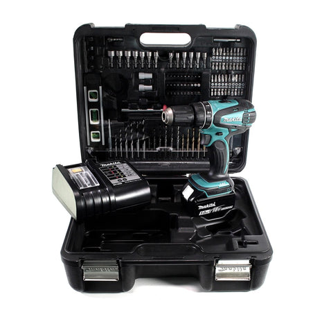 Taladro percutor inalámbrico Makita DHP 456 STTK 18 V 50 Nm + 1x batería 5,0 Ah + cargador + set de accesorios 101 piezas + estuche