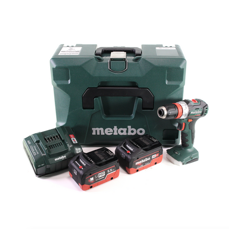 Taladro atornillador a batería Metabo BS 18 L BL Q 18 V 60 Nm sin escobillas + MetaLoc + 2 baterías LiHD de 5,5 Ah + cargador