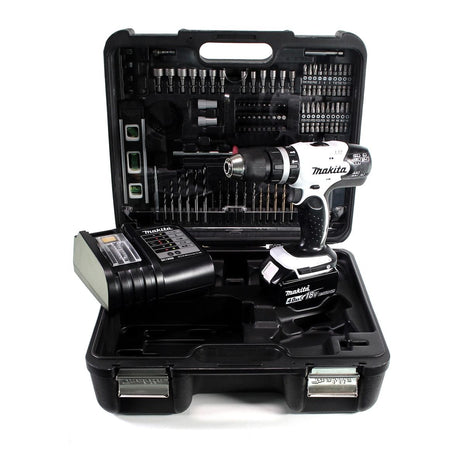 Makita DHP 453 SMWX Cordless Combi Drill 18 V 42 Nm + 1x Battery 4.0 Ah + 1x Charger + Carry Case + Accessories set, 101 Pcs.