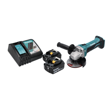 Smerigliatrice angolare a batteria Makita DGA 452 RG 18 V 115 mm + 2x batteria ricaricabile 6,0 Ah + caricabatterie