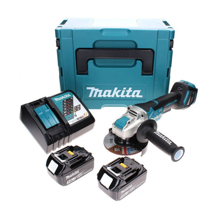 Makita DGA 519 RFJ Akku Winkelschleifer 18 V 125 mm Brushless X-Lock + 2x Akku 3,0 Ah + Ladegerät + Makpac