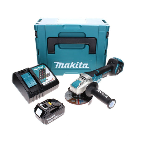 Makita DGA 519 RT1J Akumulatorowa szlifierka kątowa 18 V 125 mm bezszczotkowa X-Lock + 1x akumulator 5,0 Ah + ładowarka + Makpac