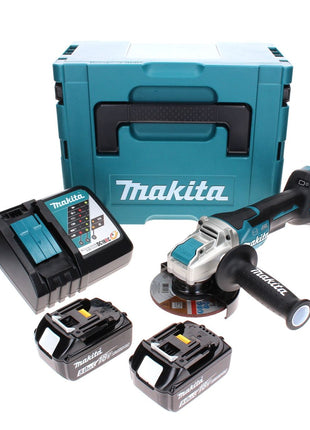 Makita DGA 519 RTJ Akku Winkelschleifer 18 V 125 mm Brushless X-Lock + 2x Akku 5,0 Ah + Ladegerät + Makpac