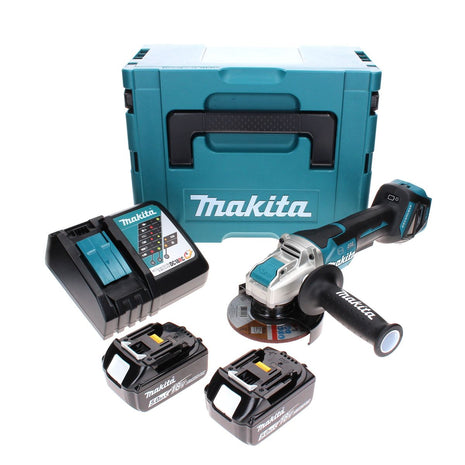 Makita DGA 519 RTJ akumulatorowa szlifierka kątowa 18 V 125 mm bezszczotkowa X-Lock + 2x akumulator 5,0 Ah + ładowarka + Makpac