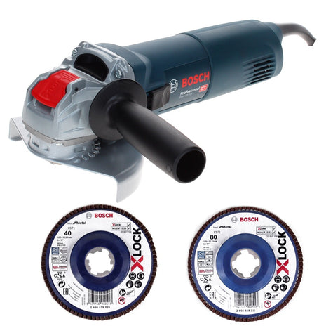 Bosch GWX 10-125 Amoladora angular profesional 1000 W 125 mm X-Lock + disco de láminas X571 K80 + disco de láminas X571 K40