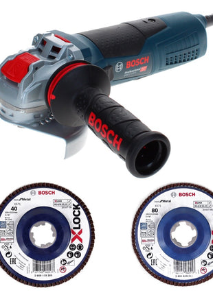 Bosch GWX 17-125 S Professional Winkelschleifer 1700 W 125 mm X-Lock + Fächerschleifscheibe X571 K40 + Fächerschleifscheibe X571 K80