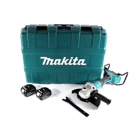 Amoladora angular a batería Makita DGA 900 FK 36 V (2x 18 V) 230 mm sin escobillas + 2x batería 3,0 Ah + maletín - sin cargador