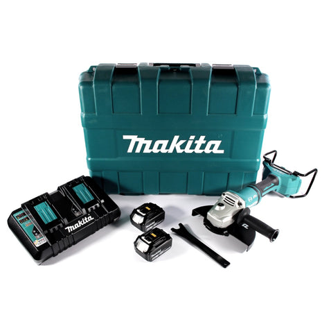 Makita DGA 900 PGK Akku Winkelschleifer 36 V ( 2x 18 V ) 230 mm Brushless + 2x Akku 6,0 Ah + Doppelladegerät + Koffer