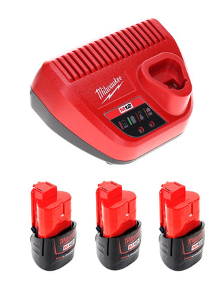 Kit de démarrage de batterie Milwaukee 12 V avec 3 batteries 1,5 Ah + chargeur M12 C12C