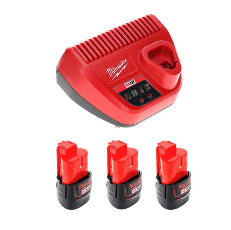 Milwaukee Akku Starter Set 12 V mit 3x Akku 1,5 Ah + M12 C12C Ladegerät