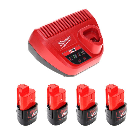 Kit de démarrage de batterie Milwaukee 12 V avec 4x batteries 1,5 Ah + chargeur M12 C12C