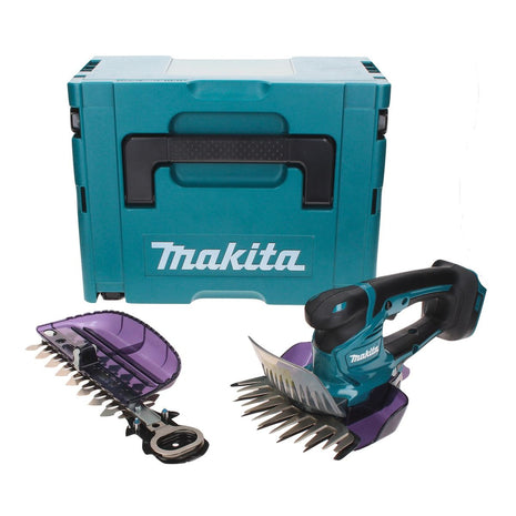 Tijeras para césped a batería Makita DUM 604 ZXJ 18 V con cuchilla para cortacésped y arbustos + Makpac - sin batería, sin cargador