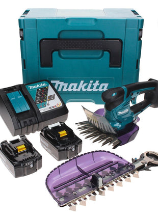 Makita DUM 604 RFXJ Akku Grasschere 18 V mit Gras- und Strauchscherblatt + 2x Akku 3,0 Ah + Ladegerät + Makpac