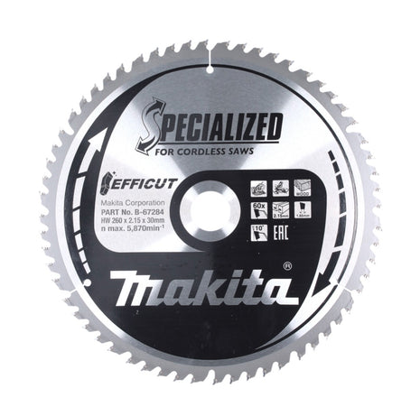 Makita CMSXF26080G SPECIALIZED EFFICUT Sägeblatt 260 x 30 x 1,65 mm ( B-67284 ) 60 Zähne für Holz