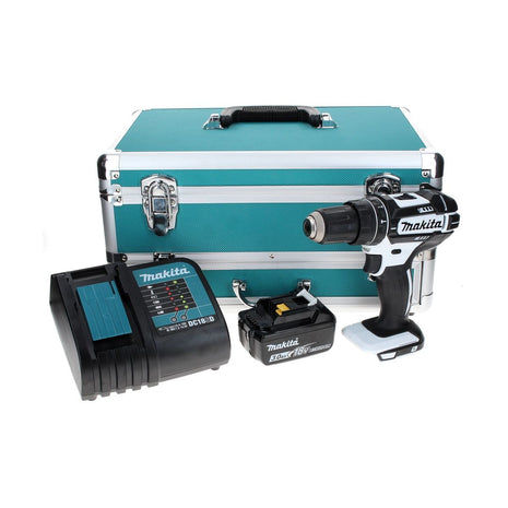 Makita DHP 482 SF1TX W perceuse à percussion sans fil 18 V 62 Nm blanc + 1 batterie 3,0 Ah + chargeur + jeu de 70 forets + coffret en aluminium TX