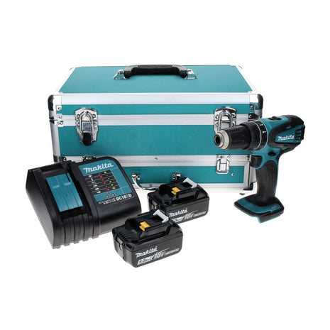 Makita DHP 456 STTX Perceuse visseuse à percussion sans fil 18 V 50 Nm + 2x Batteries 5,0 Ah + Chargeur + Coffret aluminium TX + Jeu d’embouts et de forets, 70 pcs.