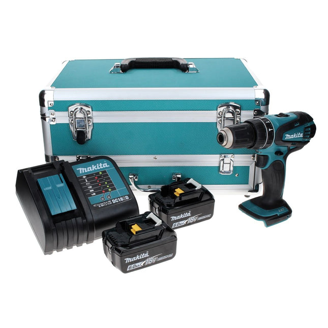 Makita DHP 456 SGTX Akku Schlagbohrschrauber 18 V 50 Nm + 2x Akku 6,0 Ah + Ladegerät + 70 tlg. Bit Bohrer Set + TX Alu Koffer