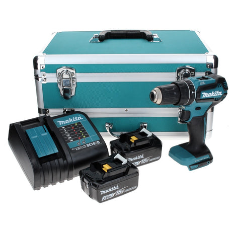 Makita DHP 485 SFTX perceuse à percussion sans fil 18 V 50 Nm sans balais + 2 batteries 3,0 Ah + chargeur + jeu de 70 forets + coffret en aluminium TX