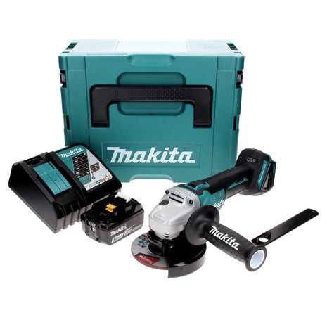 Amoladora angular a batería Makita DGA 506 RF1J 18 V 125 mm sin escobillas + 1x batería 3,0 Ah + cargador + Makpac