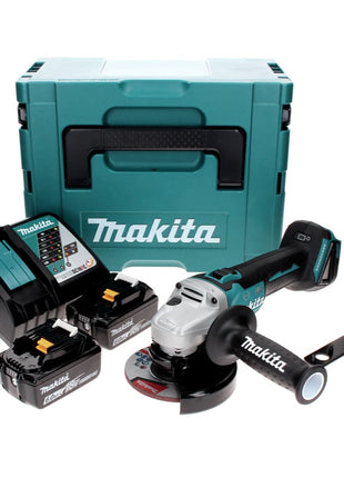 Amoladora angular a batería Makita DGA 506 RGJ 18 V 125 mm sin escobillas + 2x baterías 6,0 Ah + cargador + Makpac