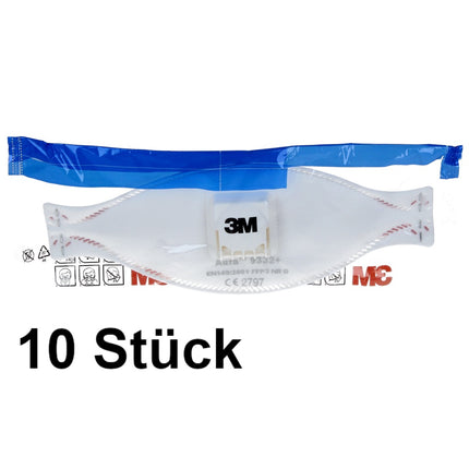 3M FFP3 Aura 9332+ Atemschutzmaske mit Ventil 10 Stück EN149:2001 FFP3 NR D für Dämmstoffe und Hartholz