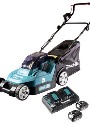 Cortacésped a batería Makita DLM 432 PM2 36 V (2x 18 V) 43 cm sin escobillas + 2x batería 4,0 Ah + cargador doble