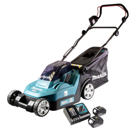 Rasaerba a batteria Makita DLM 432 RT2 36 V (2x 18 V) 43 cm senza spazzole + 2x batterie da 5,0 Ah + caricabatterie