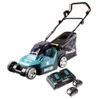 Cortacésped a batería Makita DLM 432 PT2 36 V (2x 18 V) 43 cm sin escobillas + 2x batería 5,0 Ah + cargador doble