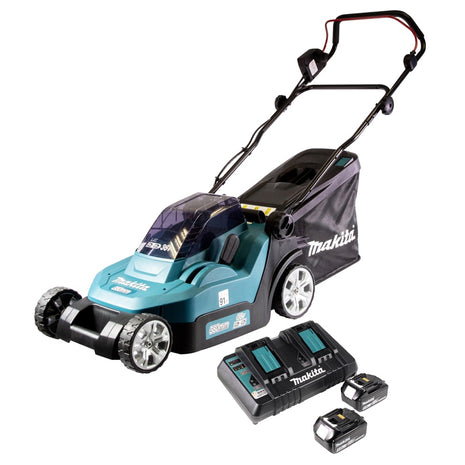 Makita DLM 432 PT2 Akku Rasenmäher 36 V ( 2x 18 V ) 43 cm Brushless + 2x Akku 5,0 Ah + Doppel Ladegerät