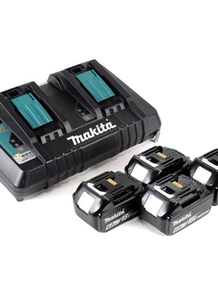 Cortacésped a batería Makita DLM 432 PG4 36 V (2x 18 V) 43 cm sin escobillas + 4x batería 6,0 Ah + cargador doble