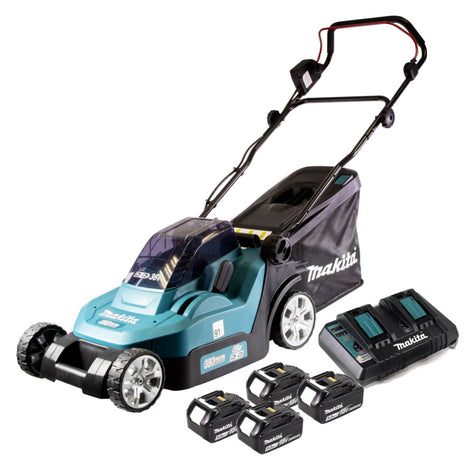 Cortacésped a batería Makita DLM 382 PT4 36 V (2x 18 V) 38 cm 40 l + 4x batería 5,0 Ah + cargador doble