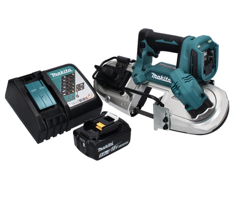 Makita DPB 183 RT1 Scie à ruban sans fil 18 V 66 mm Brushless + 1x Batterie 5,0 Ah + Chargeur